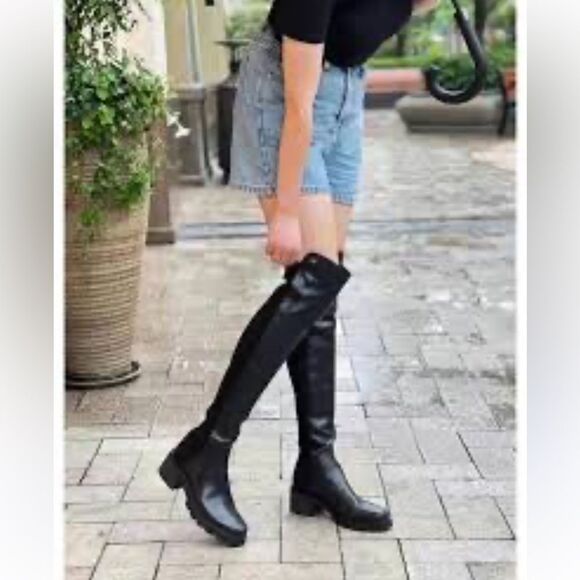Stuart Weitzman Boots Over the Knee Alina City Leather Black Size EU 36 US 5.5 - Picture 2 of 12